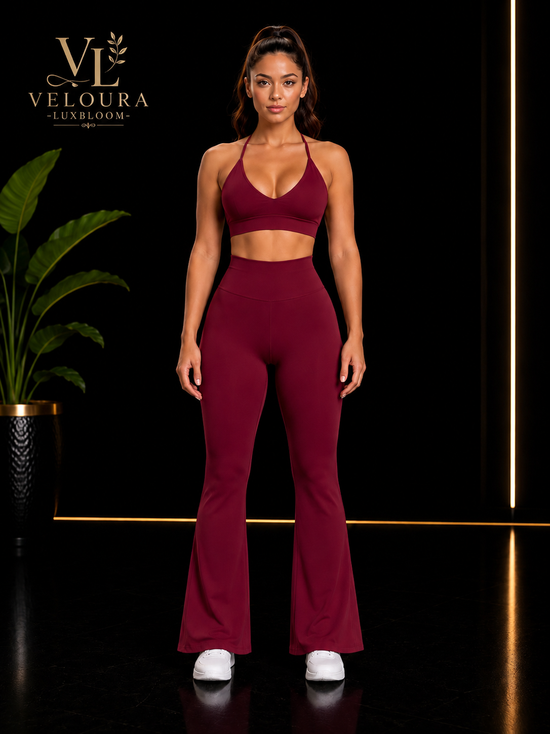 Conjunto Deportivo Halter con Leggings Acampanados