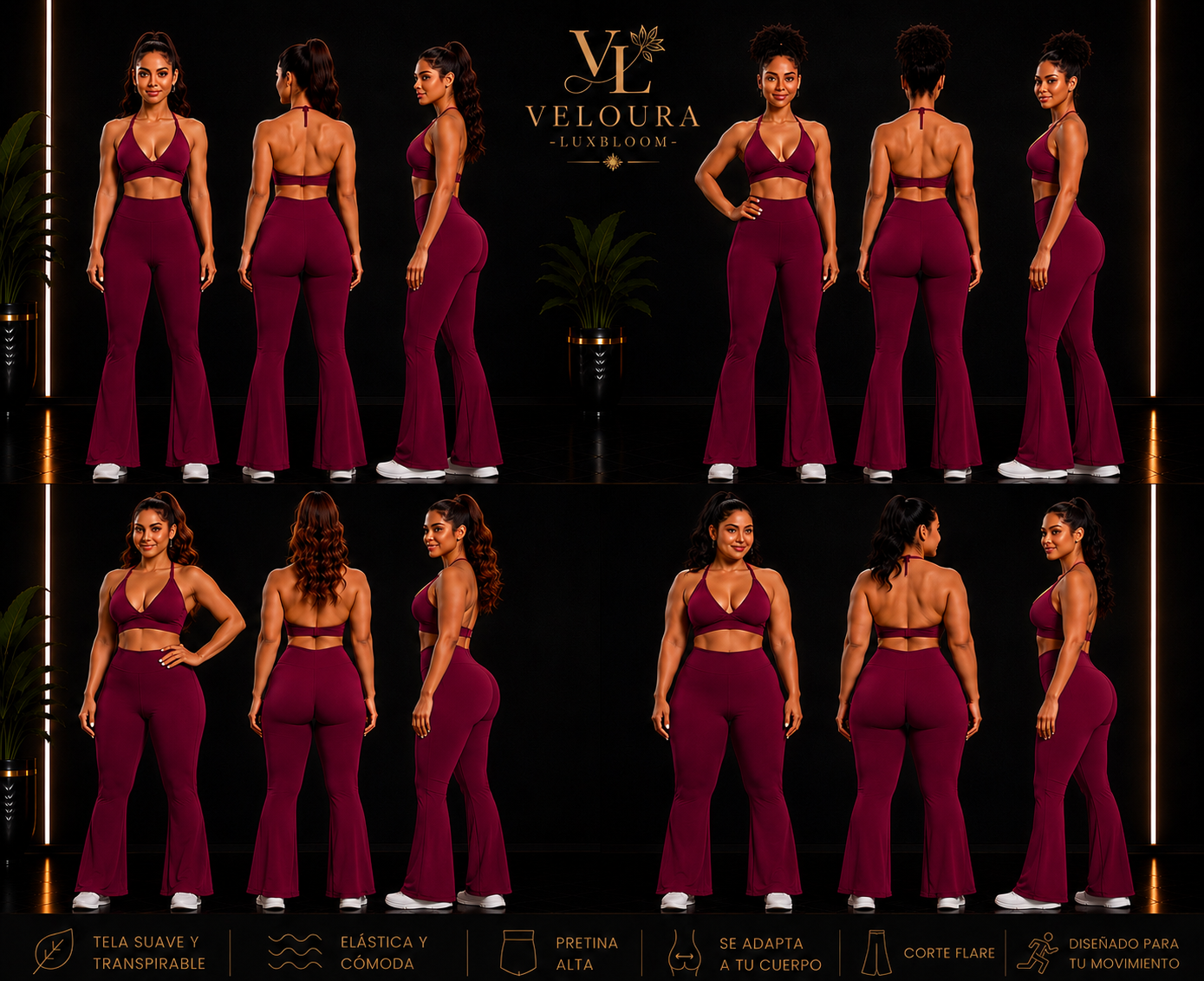 Conjunto Deportivo Halter con Leggings Acampanados