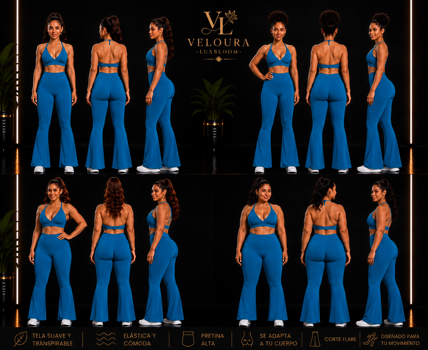 Conjunto Deportivo Halter con Leggings Acampanados