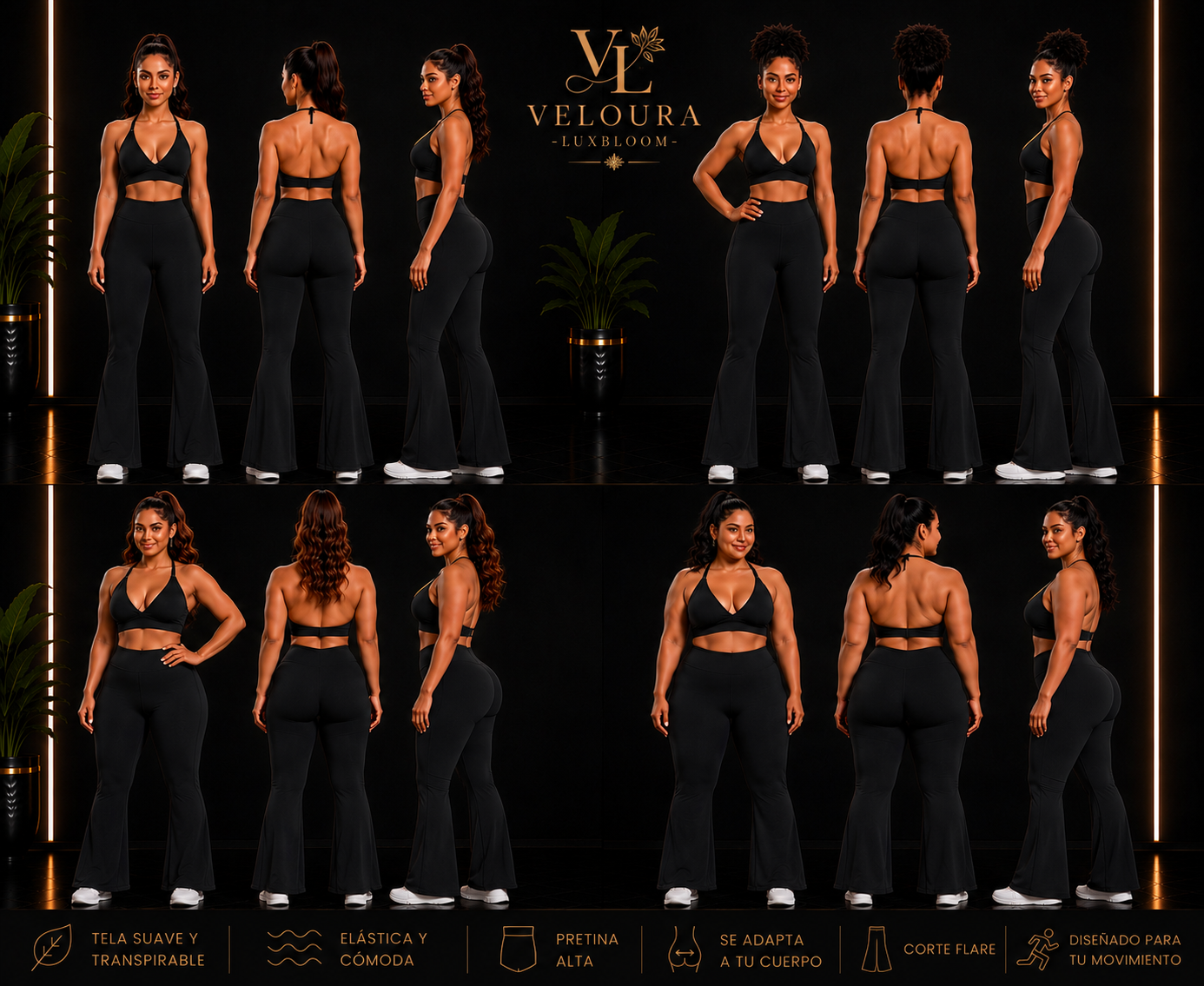Conjunto Deportivo Halter con Leggings Acampanados